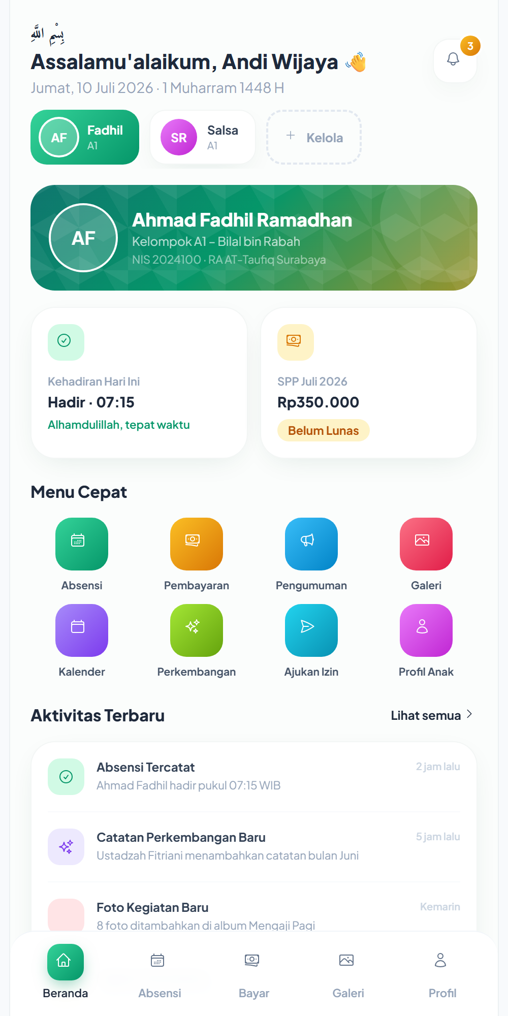 Dashboard Wali Murid